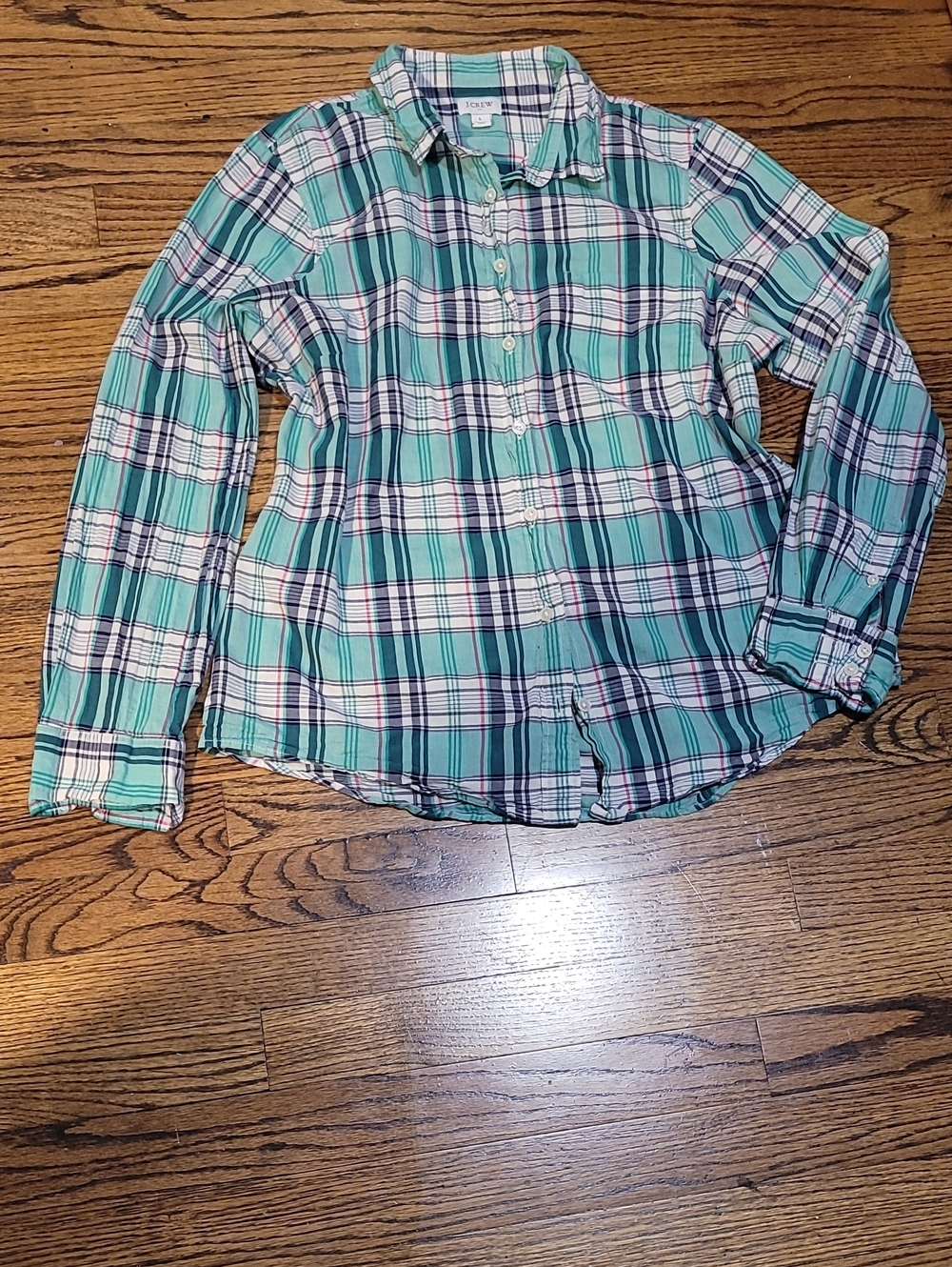 J. Crew Plaid Button-Down Shirt in Mint Green and Navy
